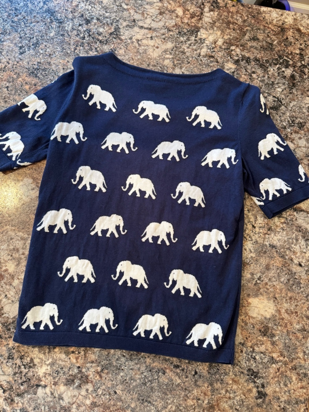 Talbots Navy & White Elephant Pattern Short Sleeve Tee - Picture 4 of 5
